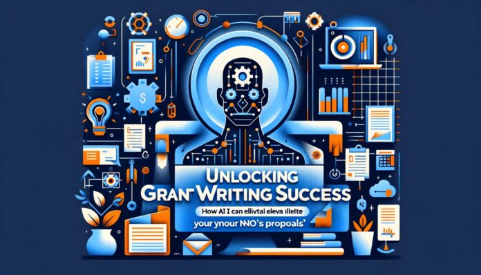 A graphic showcasing the potential of AI in grant writing for NGOs, with the blog title 
